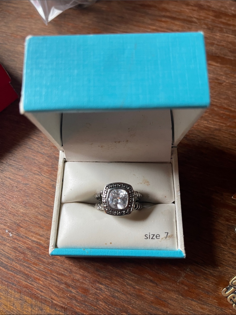 Sterling Silver Cushion Halo Ring with Clear Center Stone - Size 7